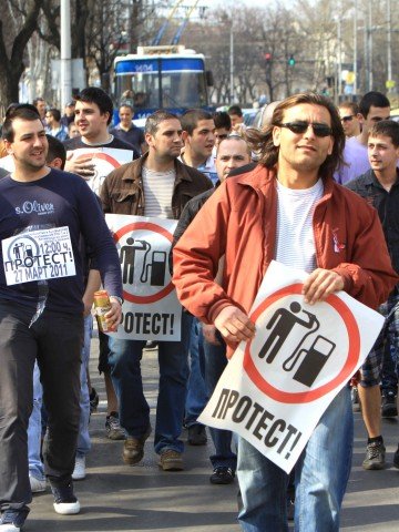 <p>Походът срещу високите цени на горивата в София. Снимка: БТА</p>
