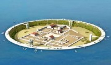 Възстановеният Севтополис ще е защитен от водата с бетонна стена. Илюстрация: sevtopolis.info