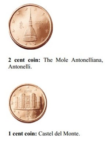 <p>
	Италианските монети от 1 и 2 евроцента. <em>Снимка:&nbsp;Banca d&#39;Italia</em></p>
