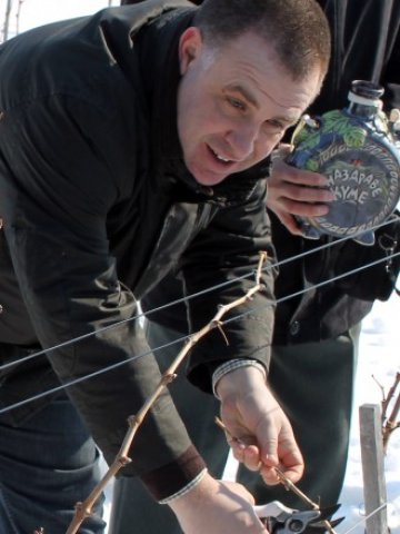 <p>
	Земеделският министър Мирослав Найденов ритуално зарязва лози &nbsp; &nbsp; &nbsp; &nbsp; Снимка: БТА</p>
