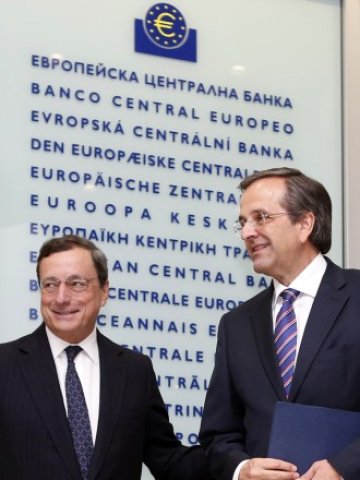 <p lang="bg-BG" style="margin-bottom: 0cm">
	Президентът на ЕЦБ Марио Драги и гръцкият премиер Андонис Самарас. <em>Снимка: Ройтерс</em></p>
