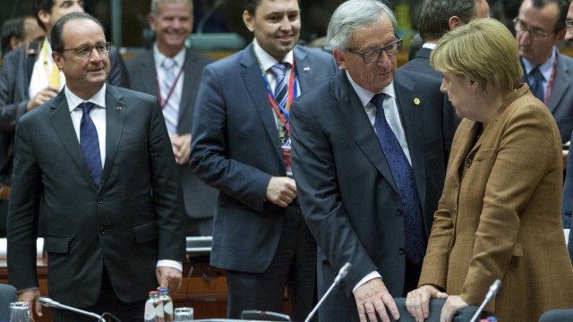 <p>
	Лидерите на ЕС по време на срещата. <em>Снимка: Ройтерс</em></p>
