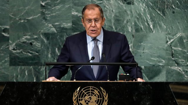 Руският външен министър Сергей Лавров говори пред Общото събрание на ООН в Ню Йорк. Снимка: EPA/БГНЕС