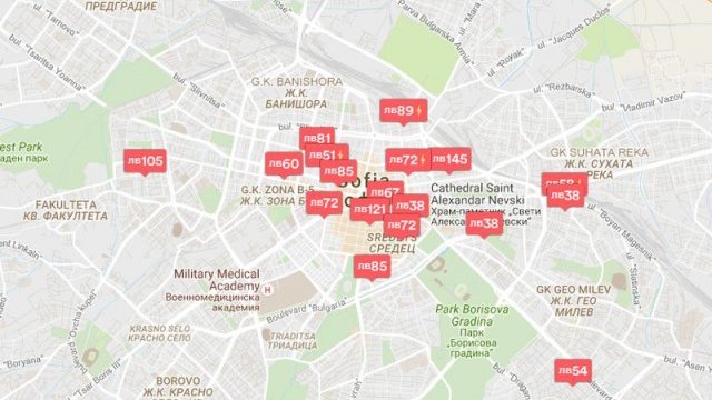 <p>
	Карта на жилищата, които се отдават за краткосрочен наем в началото на август.<em> Илюстрация: Airbnb</em></p>
