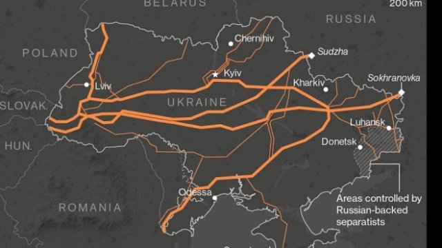 <p>
	Схема на газопреносната мрежа на Украйна. <em>Графика: Bloomberg LP</em></p>
