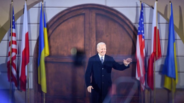 Американският президент Байдън по време на речта му във Варшава. Снимка:  EPA/Radek Pietruszka POLAND OUT