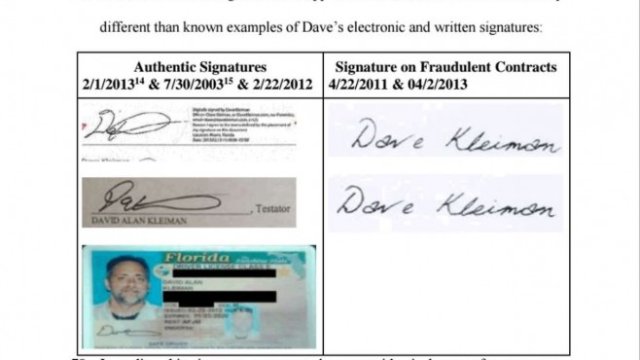 <p>
	От иска: действителният подпис на&nbsp;Дейв Клейнман няма общо с този под договора. <em>Снимка:&nbsp;Case 9:18-cv-80176-BB Document 1-18 Entered on FLSD Docket 02/14/2018, US District Court Southern Florida</em></p>
