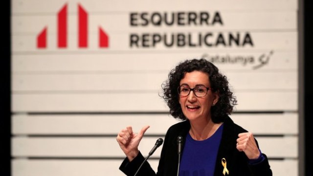 <p>
	Генералният секретар на Републиканската левица на Каталуния Марта Ровира при откриването на предизборната кампания. <em>Снимка: Ройтерс</em></p>
