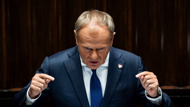 Премиерът на Полша Доналд Туск по време на изказването му пред парламента. Снимка: Bloomberg LP