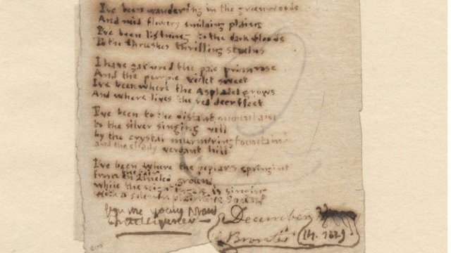 <p>
	Ръкописът на Шарлот Бронте &quot;Скитах се по гори и планини&quot;. <em>Снимка:&nbsp;Bonhams</em></p>
