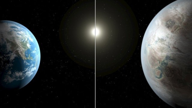 <p>
	Артистична илюстрация на НАСА сравнява Земята (вляво) с Kepler 452b. <em>Снимка: Ройтерс</em></p>
