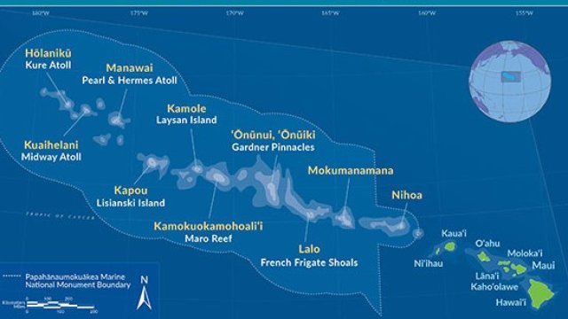 <p>
	Карта на новите граници на резервата. <em>www.papahanaumokuakea.gov</em></p>
