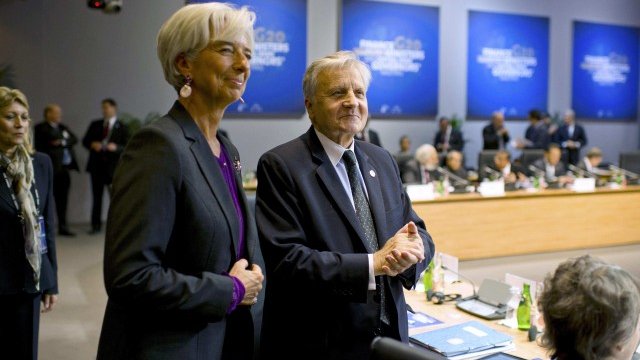 <p>
	Управляващият директор на МВФ Кристин Лагард и президентът на ЕЦБ Жан-Клод Трише.<em> Снимка: Ройтерс</em></p>
