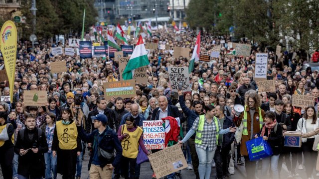 Протест в Будапеща. Снимка: Janos Kummer/Getty Images