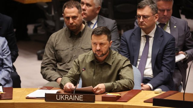 Украинският президент Володимир Зеленски говори пред Съвета за сигурност на ООН. Снимка: Bloomberg LP