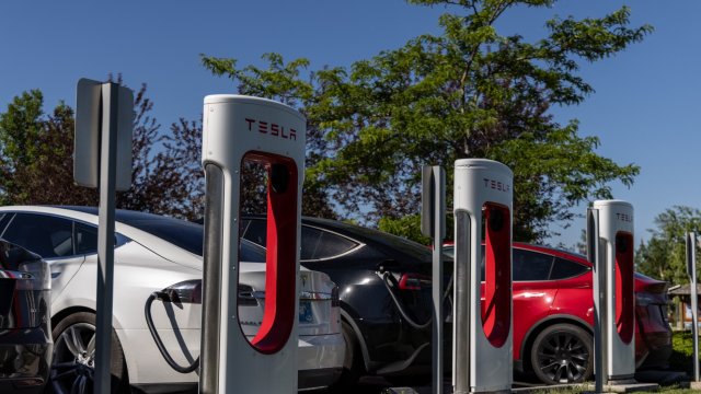 Електромобили Tesla се зареждат на зарядна станция в САЩ. Снимка: Louise Johns/Bloomberg