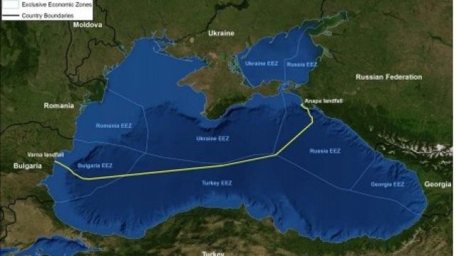 <p>
	<em>Газопроводът ще "излезе" на сушата край Варна. Източник: South Stream Transport</em></p>
