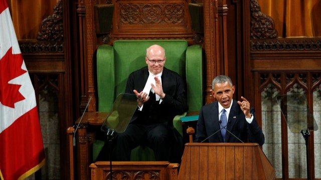 <p>
	Речта на Обама в&nbsp;Камарата на общините на Канада. <em>Снимка: Ройтерс</em></p>
