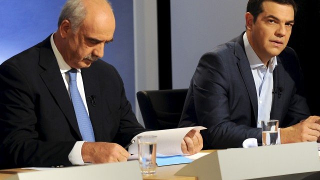 <p>
	Лидерите на Неа Демократиа Евангелос Меймаракис (вляво) и на СИРИЗА Алексис Ципрас.&nbsp;<em>Снимка: Ройтерс</em></p>
