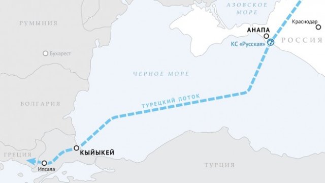 <p>
	Трасето на &quot;Турски поток&quot;. <em>Схема: &quot;Газпром&quot;</em></p>
