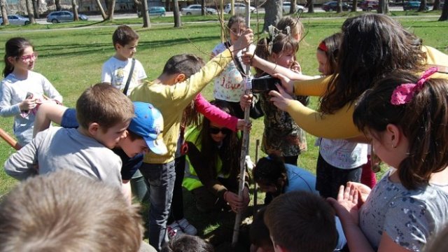 <p>
	Деца залесиха фиданки в парк &bdquo;Маркотея&ldquo; в Габрово, 30 април 2018 г.&nbsp; <em>Снимка: МЗХГ</em></p>
