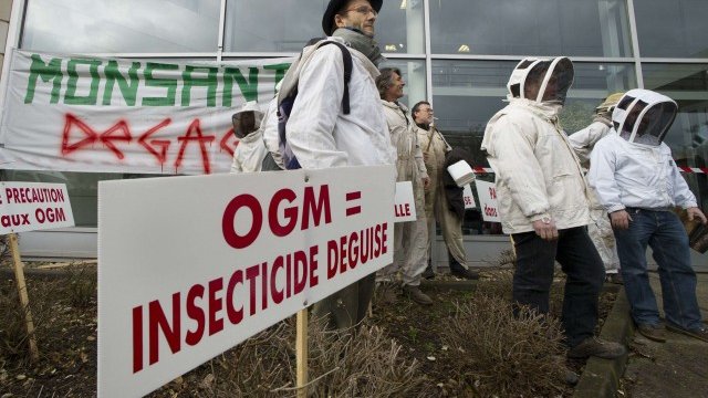 <p>
	Пчелари протестират пред френската централа на Monsanto.<em> Снимка: Ройтерс</em></p>
