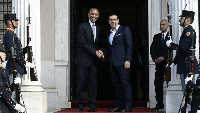 <p>
	Барак Обама и Алексис Ципрас в Атина. Снимка: <em>Ройтерс</em></p>
