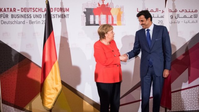 <p>
	Ангела Меркел и&nbsp;Тамим бин Хамад ал Тани по време на днешната конференция&nbsp;<em>Снимка: Ройтерс</em></p>
