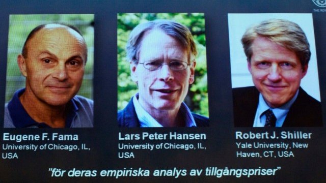 <p>
	Юджийн Фама, Ларс Хансен и Робърт Шилер. <em>Снимка: Ройтерс</em></p>
