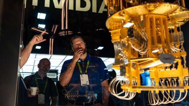 Квантов компютър, представен в рамките на конференцията Nvidia GTC. Снимка: Kent Nishimura/Bloomberg