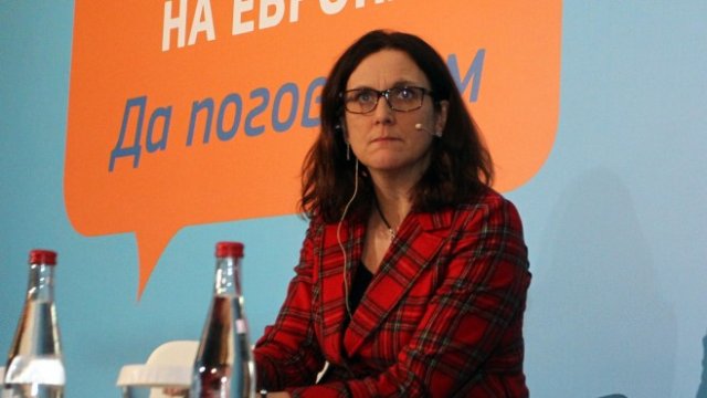 <p>
	Сесилия Малмстрьом по време на днешния форум. <em>Снимка: БТА</em></p>
