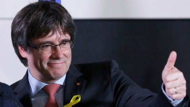 <p>
	Карлес Пучдемон след излизането на резултатите от изборите. <em>Снимка: Ройтерс</em></p>
