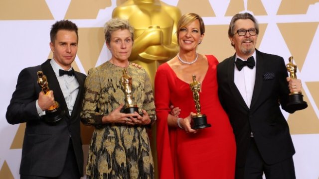 <p>
	Сам Рокуел, Франсис Макдорманд, Алисън Джани и Гари Олдман. <em>Снимка: Ройтерс</em></p>
