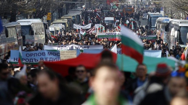 <p>
	Протестът в София днес. Снимка: Ройтерс</p>
