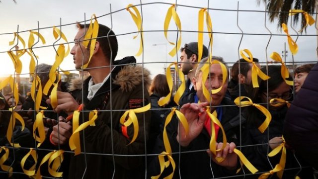 <p>
	Протестът в Барселона. <em>Снимка: Ройтерс</em></p>
