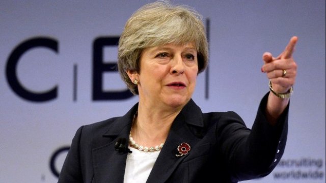 <p>
	<em>Тереза Мей по време на конференцията на Конфедерацията на британската индустрия. Снимка: Ройтерс</em></p>
