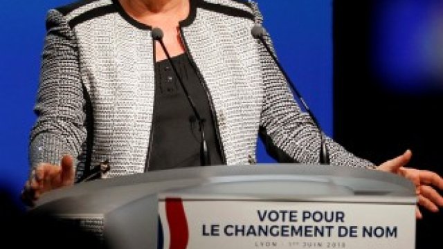 <p>
	Лидерът на &quot;Националния фронт&quot; Марин Льо Пен при обявяването на новото име на партията.&nbsp;<em>Снимка: Архив Ройтерс</em></p>
