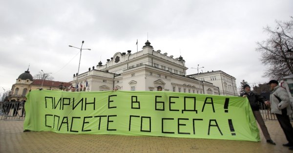 
	Природозащитници излязоха на протест пред Народното събрание в защита на Пирин. Снимка: БТА

