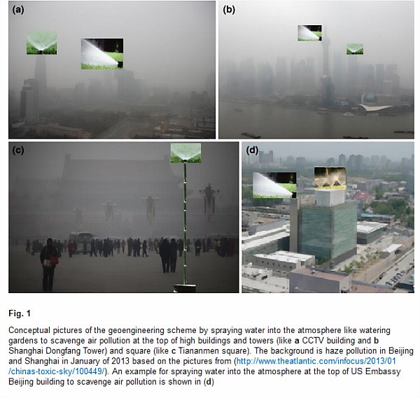 
	Идеята е да се превърнат небостъргачите в гигантски пръскачки, които буквално да измият твърдите частици от въздуха над градовете. Това нискотехнологично решение би трябвало да работи на принципа на дъждовете. За да създадат изкуствен дъжд, инженерите искат да монтират големи пръскачки на покривите на високи сгради в най-замърсените градове на Китай. Те ще се активират тогава, когато нивата на замърсяване се покачат заради сушата. Водата има свойството да отмива азотните оксиди, серния диоксид, както и други отровни газове от въздуха. Изследователите прогнозират, че дори в най-лошите дни на китайските градове, на изкуствения дъжд ще са необходими от няколко часа до няколко дни за свалянето на количеството твърди частици във въздуха до безопасни нива.
	
	Колкото до това откъде ще идва цялата тази вода, изследователите казват, че тя лесно може да се доставя от близките езера и реки, след което да се изпомпва до пръскачките, а след това да се събира и използва повторно.
	
	Според екипа, разработил проекта, 1 киловат електроенергия е достатъчен за издигането на един тон вода на 200 метра над земята, което ще струва едва 0.05 долара на данъкоплатците.
