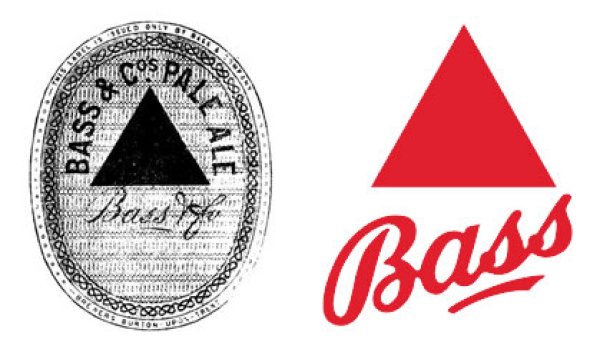 
	Използвано за пръв път: 1876 г.
	Основаване на компанията: 1777 г.
	Приходи на компанията майка: 43.2 млрд. долара
	Индустрия: напитки
	
	Bass Ale използва триъгълник в своето лого още от 1876 г., когато то е било регистрирано. Това е и първата търговска марка, която някога е била вписвана в регистрите от британското правителство. Простичкият дизайн на логото е помогнал на компанията да се превърне в една от водещите пивоварни в Англия през 1890 г. Емблемата става толкова популярна, че френският художник Едуар Мане я използва в картината си от 1882 г. &ldquo;Бар във Фоли-Бержер&rdquo;, а писателят Джеймс Джойс споменава марката в новелата си &ldquo;Одисей&rdquo;. Името Bass Ale дори се свързва с Титаник, тъй като в кораба са били транспортирани 12 000 бутилки от бирата, преди той да потъне.

