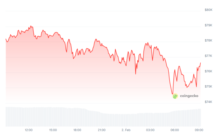 Цената на биткойна през последното денонощие. Графика: CoinGecko