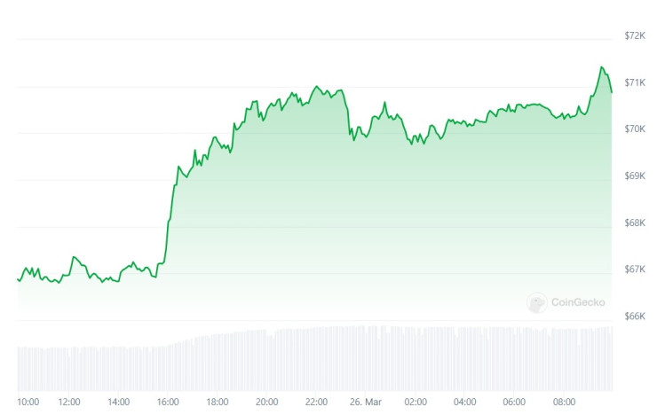 Цената на биткойна през последното денонощие. Графика: CoinGecko