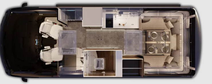 Схема на дневния режим в интериора на кемпера HIP 4Family. Снимка: HIP Campers