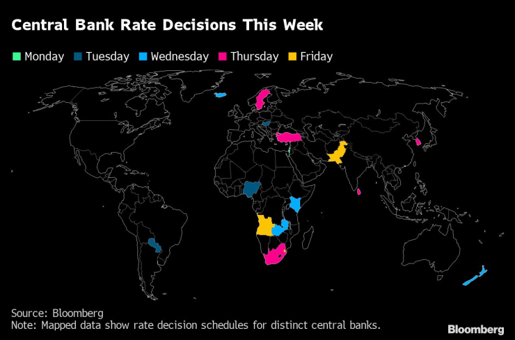 Решения на централни банки в следващите дни. Източник: Bloomberg L.P.