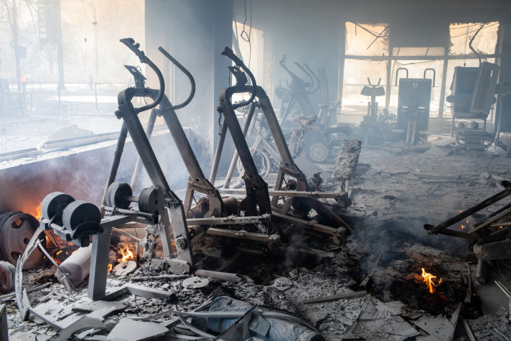 Унищожен от руски ракети фитнес център в Киев. Снимка:  Erin Trieb/Bloomberg