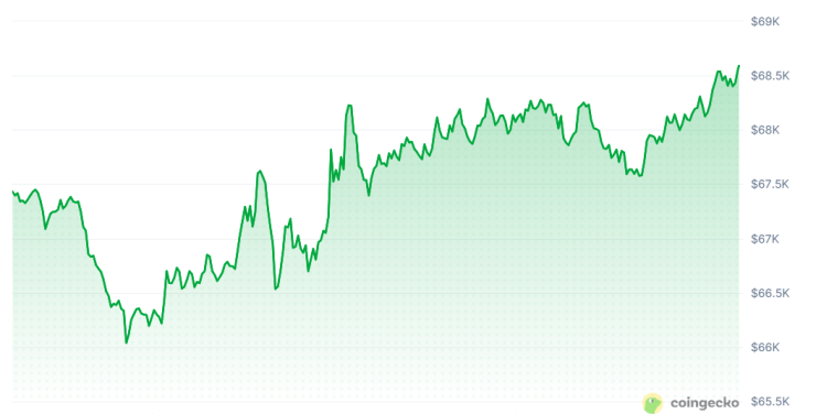 Цената на биткойна през последното денонощие. Графика: CoinGecko