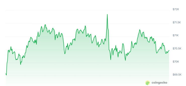 Цената на биткойна през последното денонощие. Графика: CoinGecko