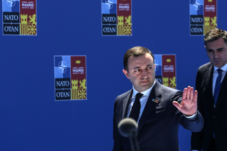 Министър-председателят Иракли Гарибашвили защитава проектозакона. Снимка: Bloomberg