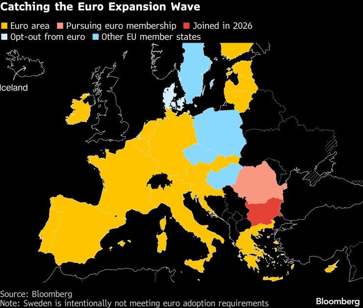 Карта на еврозоната. Графика: Bloomberg LP