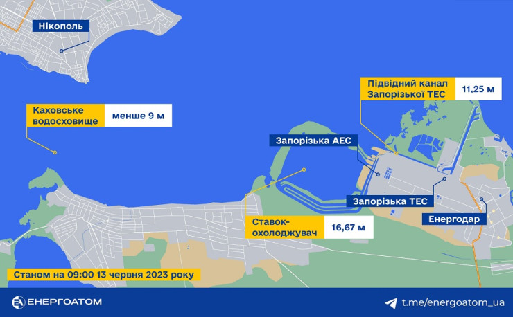 Състояние на охладителното езеро на Запорожката АЕЦ. Източник: Енергоатом